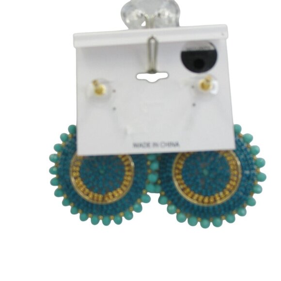 nOir Jewelry Faux Turquoise Circle Pendant Earrings Intricate Western Boho NWT - Picture 4 of 4